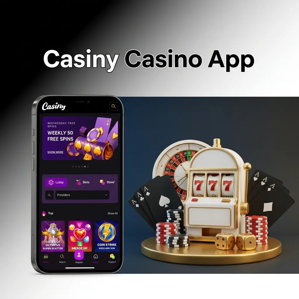 Casiny casino app home screen with live tables and jackpot slots