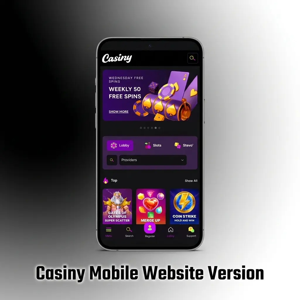 Casiny mobile website on a smartphone browser