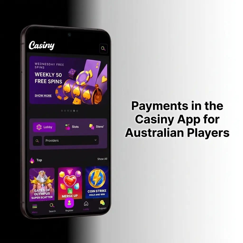 Payment methods available in the Casiny app for Australian players